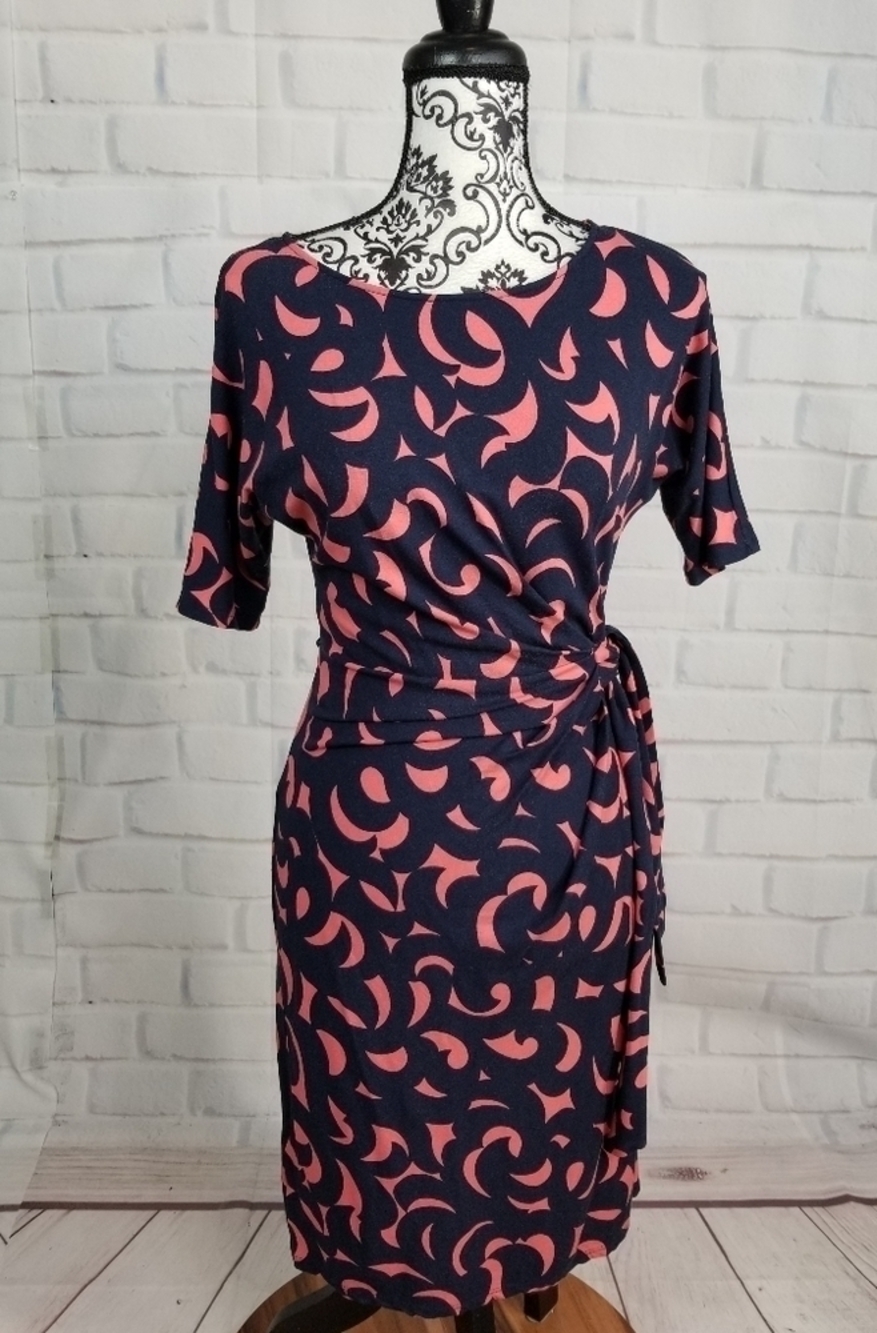 Ann Taylor sz sp geo print stretch dress tie waist